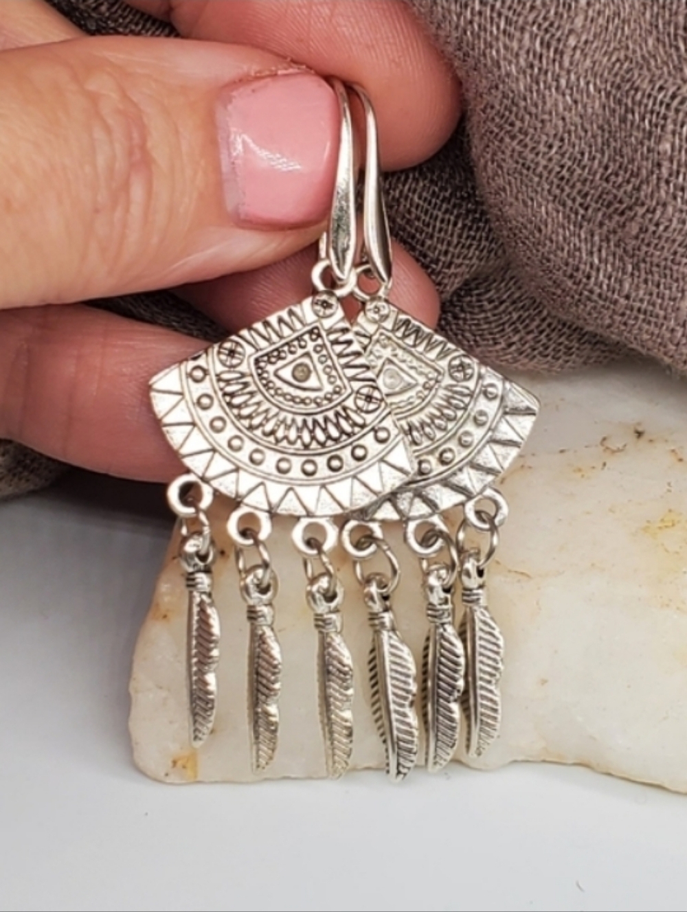❤️ Free People Jewelry The Spirit Of Leaf Spell Silver Earrings Eye Piralid
